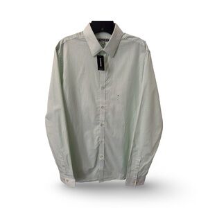 EXPRESS MENS LIGHT GREEN STRIPPED FITTED CAUSAL BOTTON DOWN SHIRT